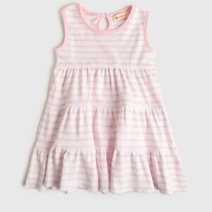 Pink Striped Sleeveless Kids Casual Dress